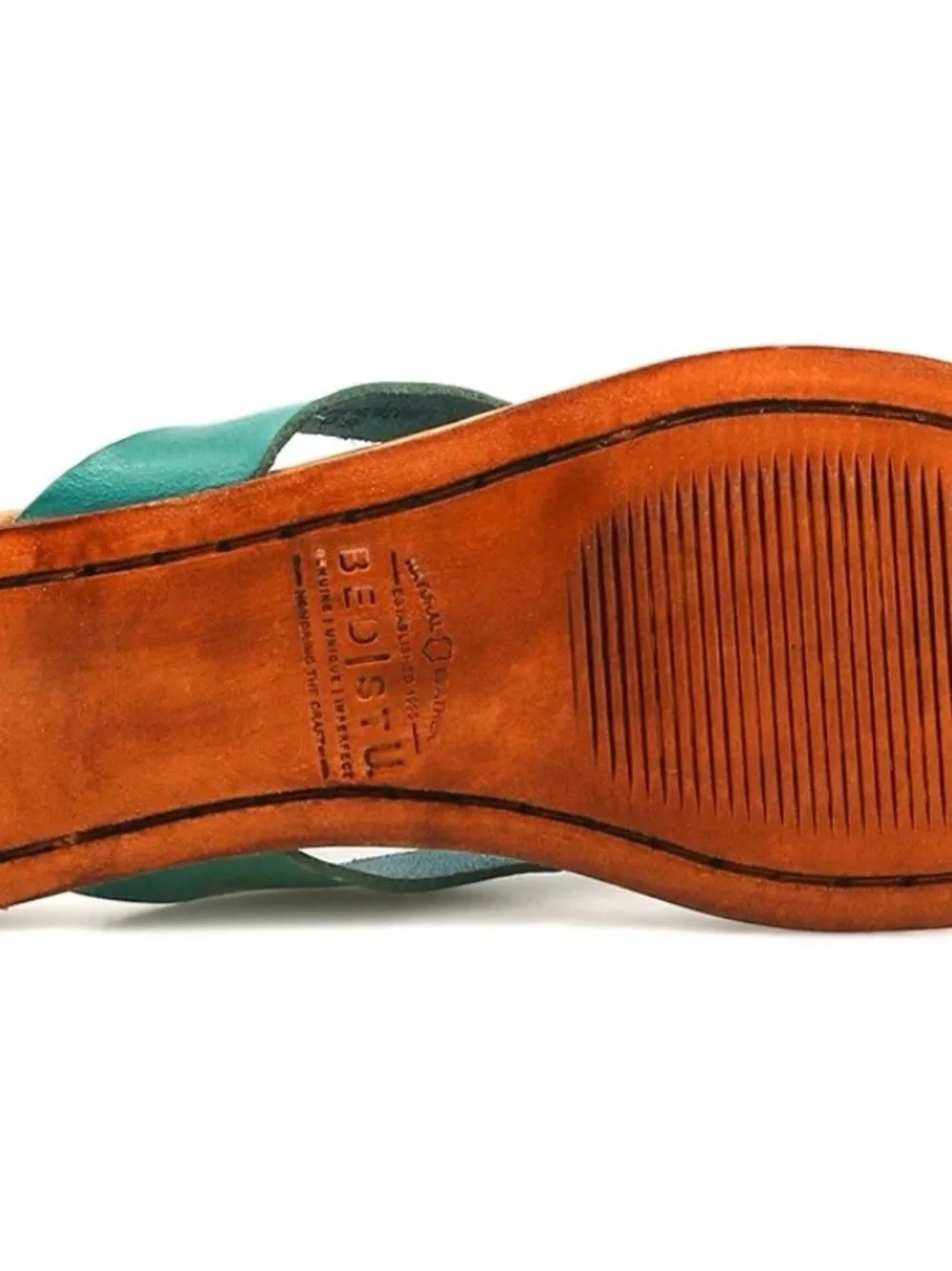 Bed Stu Teal turquoise Leather Flip Flop Sandal with Tan Footbed